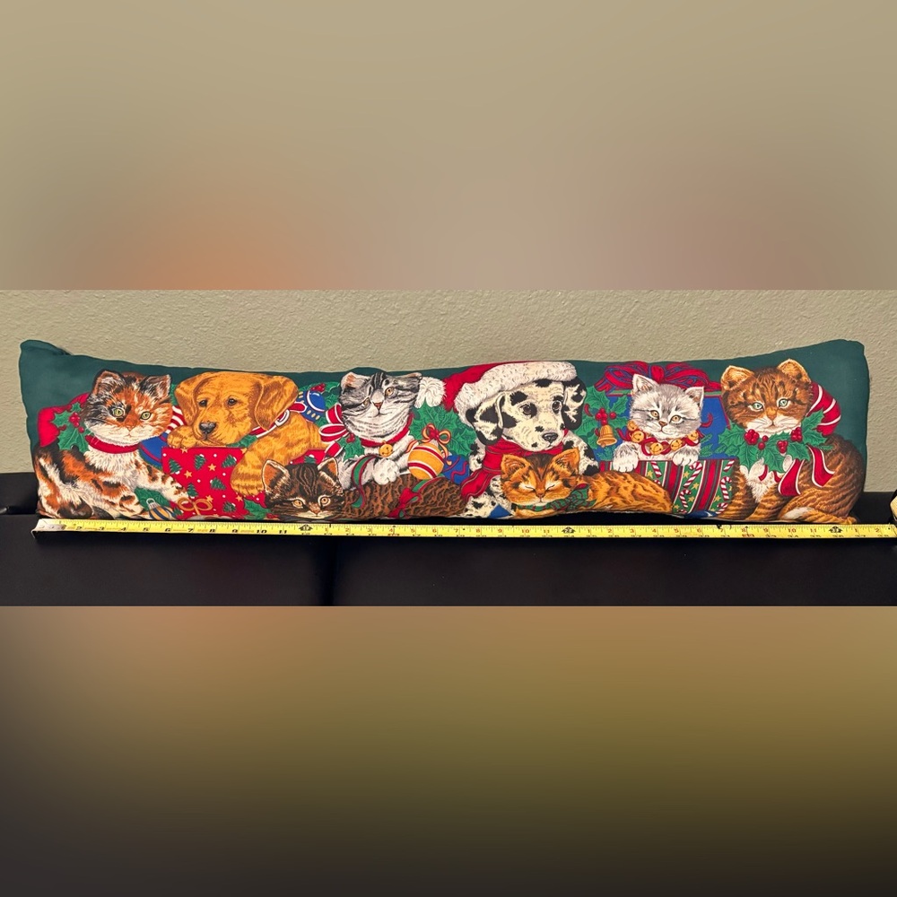 Vintage Christmas Kittens And Puppies Fabric And Fill Door Air Block Long Pillow